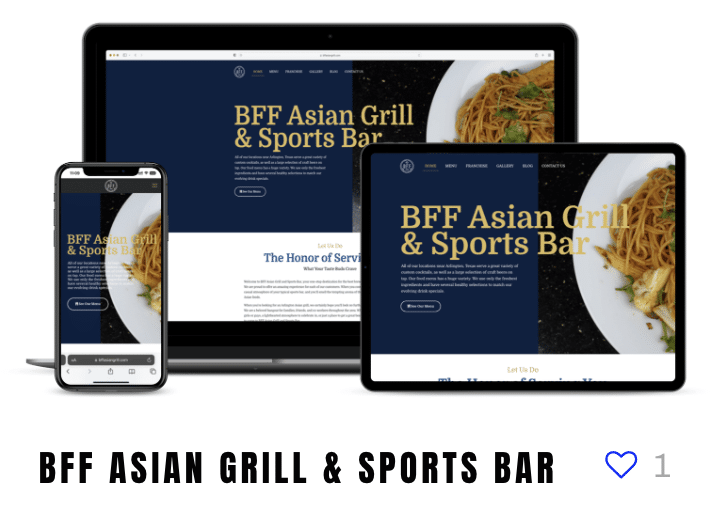 Case study on BFF Asian Grill and Sports Bar - responsive website displayed on 3 devices. online advertising for restaurants